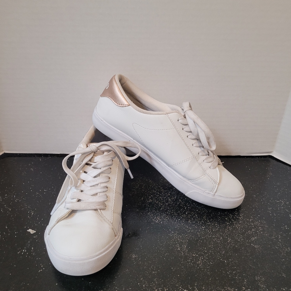 Polo Ralph Lauren White And Rose gold Embroidered Emblem Sneakers